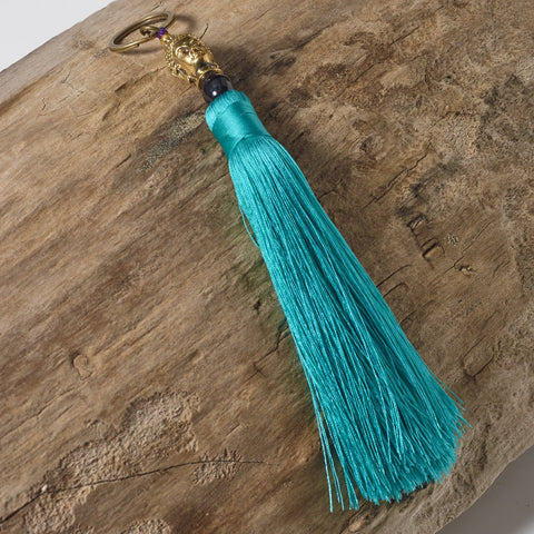 turquoise green buddha bag tassel key ring