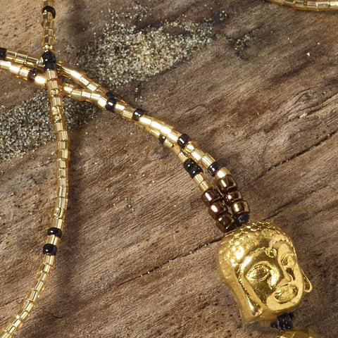 Golden Buddha black tassel necklace