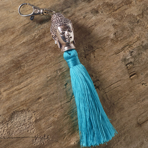 turquoise green buddha bag tassel key ring 