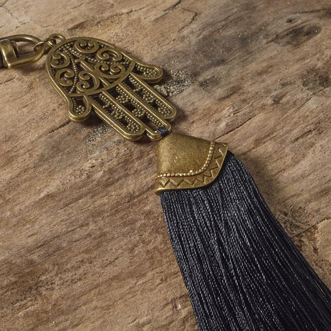 Hamsa & black bag tassel / key ring