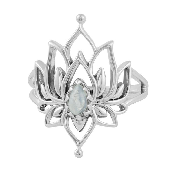 Lotus Romance Ring - Rainbow Moonstone