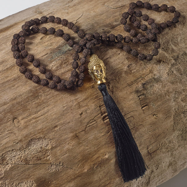 black buddha  rudraksha tassel necklace