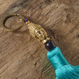 turquoise green buddha bag tassel key ring 