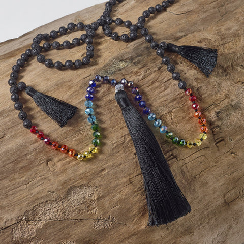 Black tassel chakra necklace