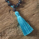 Aqua chakra tassel necklace