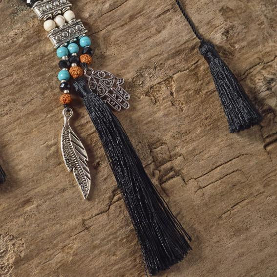 hamsa feather peace necklace