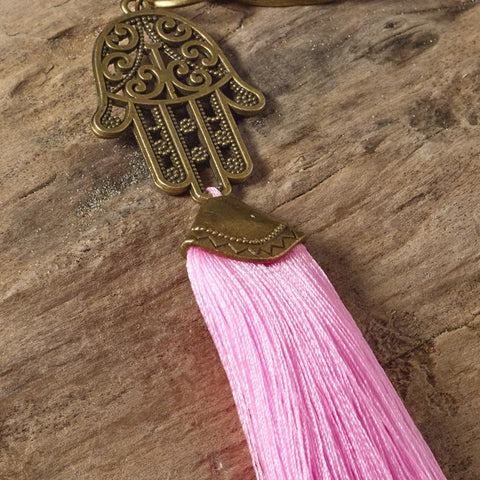 Hamsa & pink bag tassel / key ring