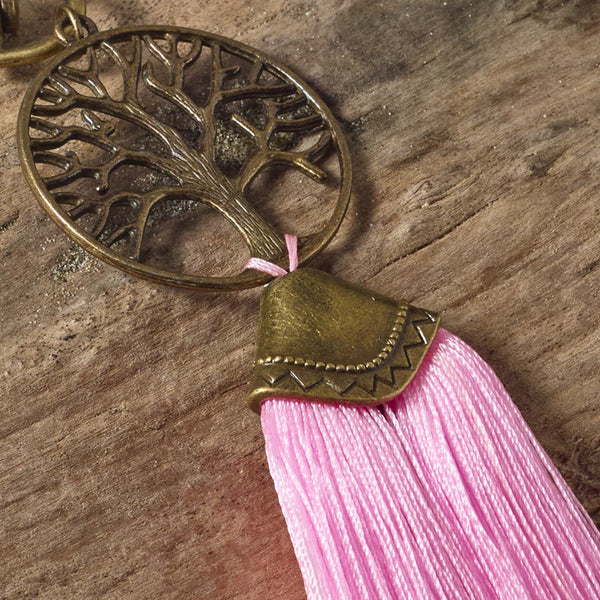 Tree of life pink bag tassel / key ring