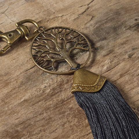 Tree of Life Bag Tassel / Key Ring (Black & Brass