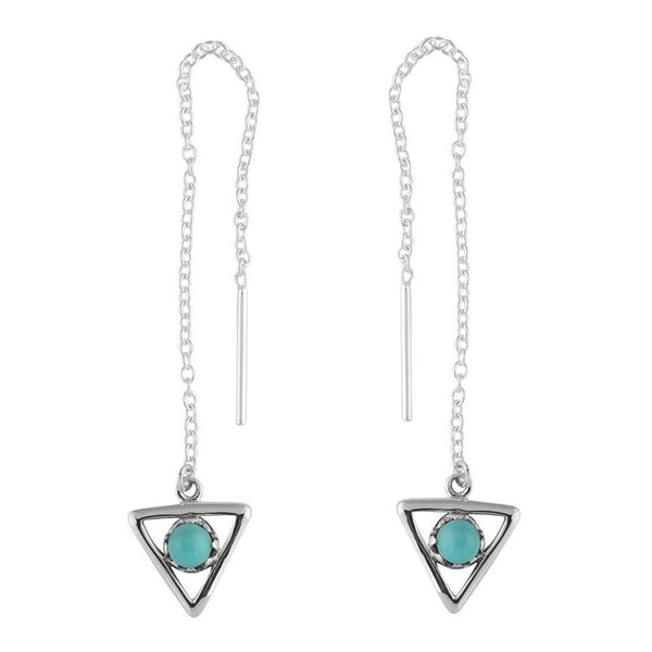 All Seeing Eye Triangle Threader Earrings - Turquoise